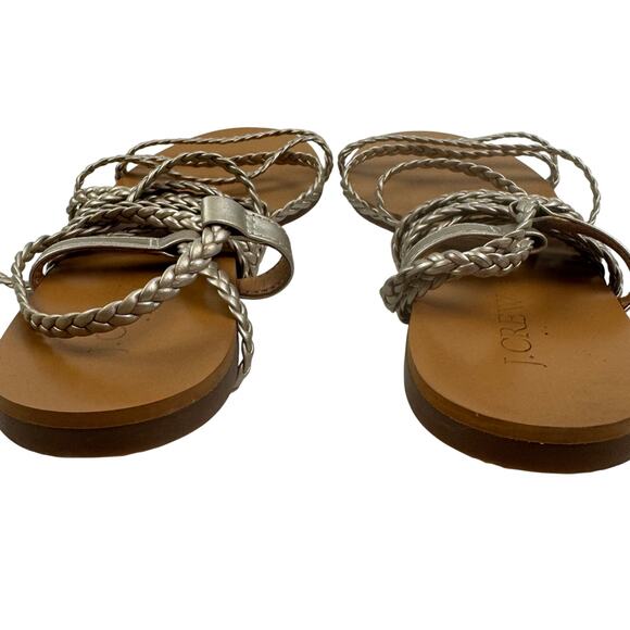 J. Crew Metallic Gold Braided Leather Ankle Wrap Boho Classic Sandals Women's 8 - Picture 4 of 10